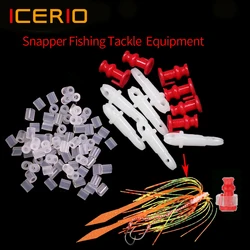 ICERIO 50 Uds. Aparejos de pesca de agua salada de plástico ABS, piezas deslizantes de pargo, faldas de anillo de silicona y lazo de goma, accesorios de señuelo fijo