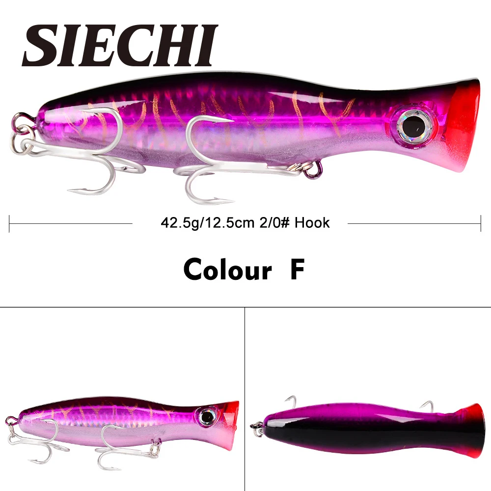 Señuelos de Pesca de 13cm/43g, cebo de Topwater Popper, cebo duro de 6 colores, Wobblers artificiales, aparejos de pesca de plástico con 2 ganchos # - imagen 2