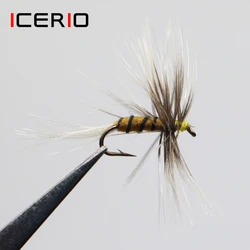 ICERIO-cebos de pesca con mosca, 8 unidades, moscas secas grises, cebra, trucha, #14