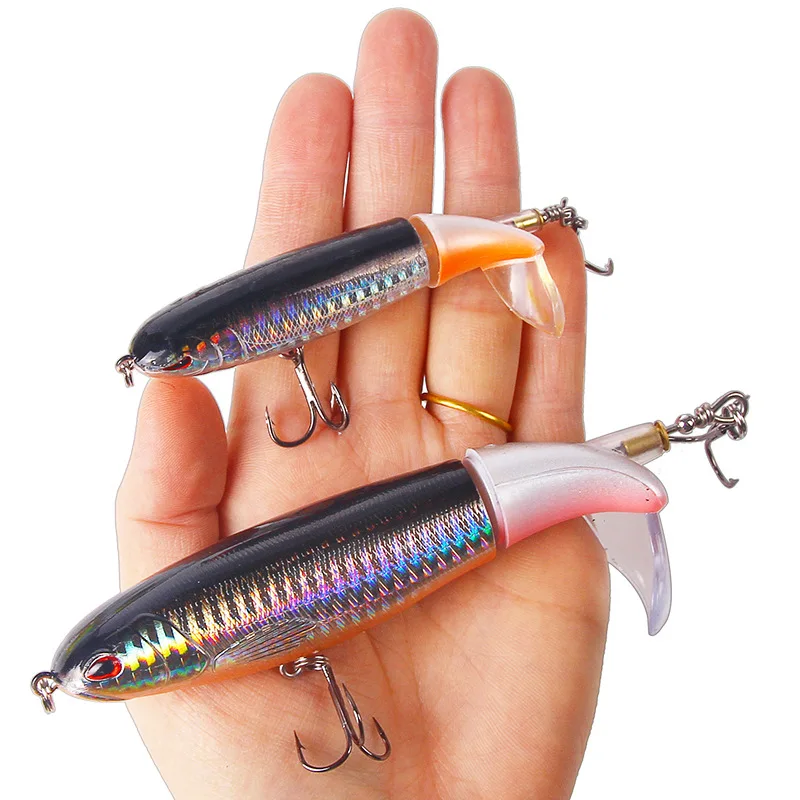 Señuelo de pesca Topwater Minnow, Wobbler Wobblers Trolling Popper, cebos duros artificiales giratorios, cebos de cola - imagen 2