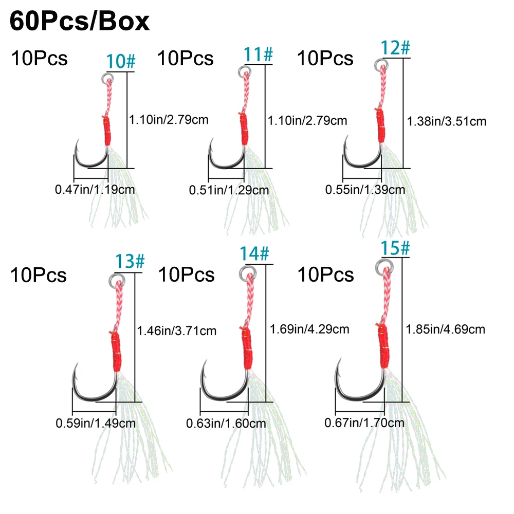 Anzuelo de acero de alto carbono con púas, señuelo de Jigging individual con pluma para lubina, 120/60 piezas - imagen 2