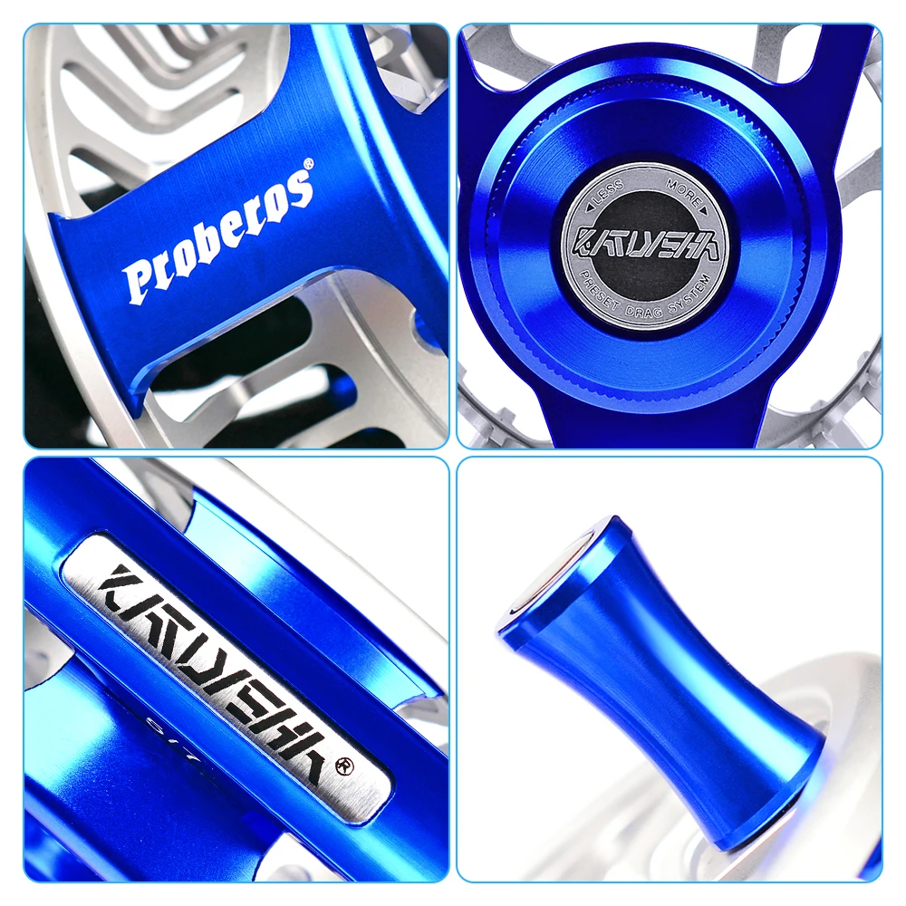 PROBEROS-carrete de pesca con mosca, máquina CNC, mango derecho e izquierdo, aluminio, Color azul y plateado, rueda BB 3 + 1 - imagen 5