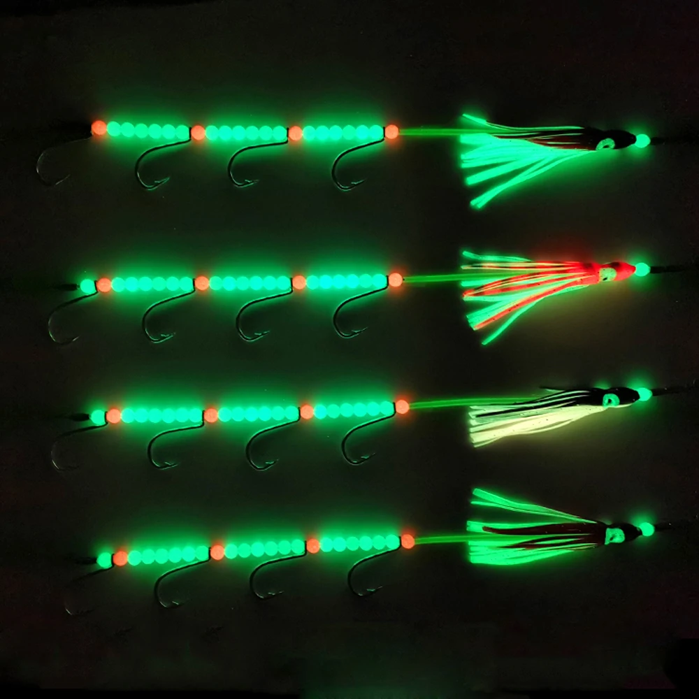 Cebo blando de calamar luminoso para agua salada, 4 anzuelos grandes de pesca marina con forma de cuerda, pulpo Tropical, gancho de pesca nocturna - imagen 3