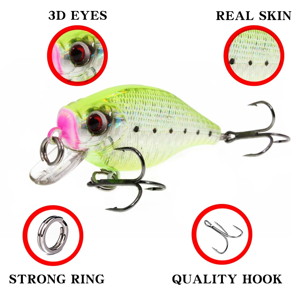 Señuelos mostrando su diseño de cebo artificial crankbait y aparejos de pesca