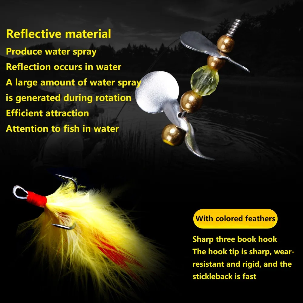 MAGBLUE-hélice de lentejuelas giratoria compuesta, cebo de pluma, gancho triple de 8,5 cm/9g, señuelo de mina de Metal oscilante, aparejos de pesca, 1 ud. - imagen 4