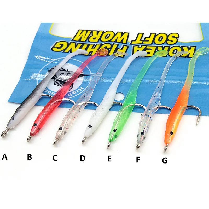 Señuelo de Pesca de 7cm y 1g, cebos blandos de color blanco y azul con anzuelo, Anguila Artificial, novedad, 10 unidades por lote - imagen 4