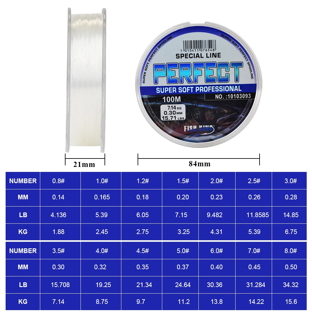 FISH KING 100M Nylon 4.14LB-34.32LB línea de pesca líder línea de pesca monofilamento línea de pesca de carpa fuerte - imagen 2