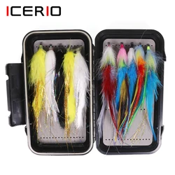 ICERIO 10 Uds Streamer de agua salada juego de moscas caja 3 estilo Fish Streamer Fly Bass Pike Muskie señuelo de pesca con caja de mosca impermeable