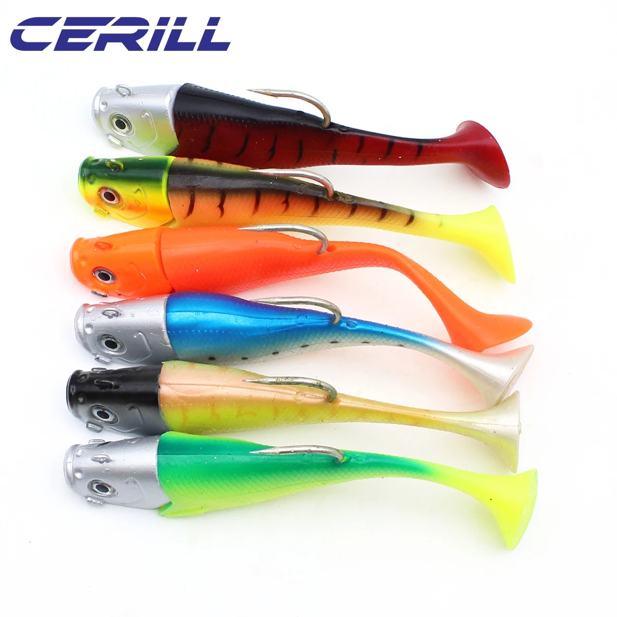 Ceril-señuelo de pesca suave de silicona Artificial para lubina, cebo de cabeza de plantilla de plomo de carpa realista de mar, Jigging, ojos 3D, Wobbler, 190mm, 305 g - imagen 5