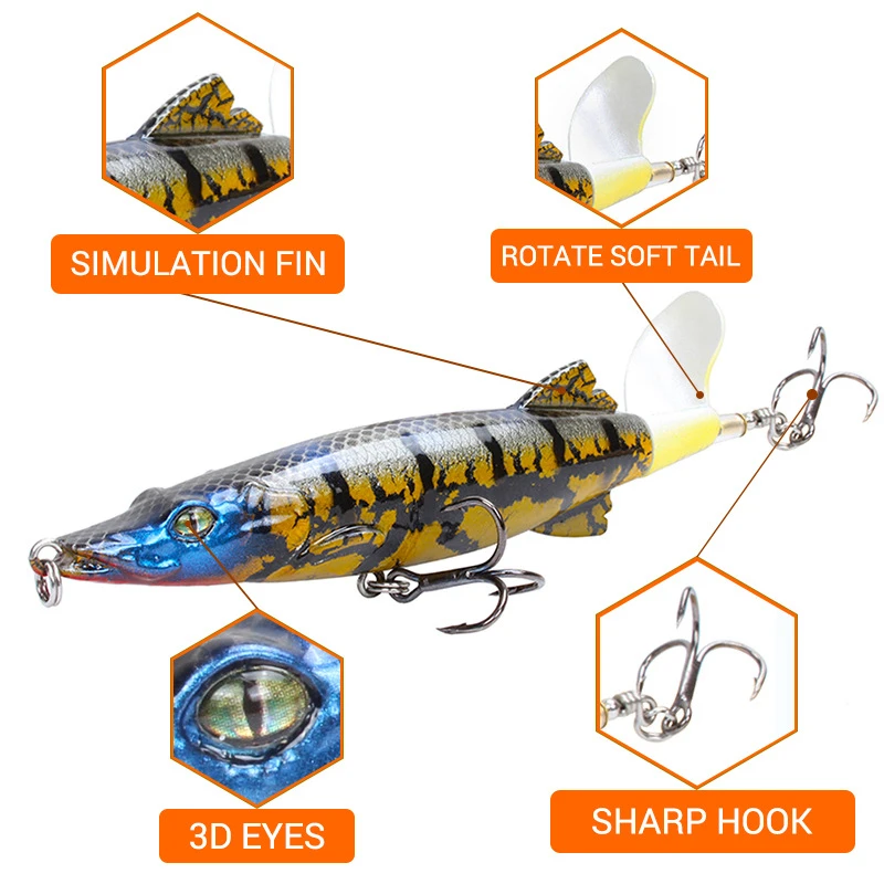 Whopper Plopper-señuelo de pesca Topwater, cebo duro Artificial Wobbler, lápiz, cola giratoria suave, 13cm, 15,8g - imagen 3