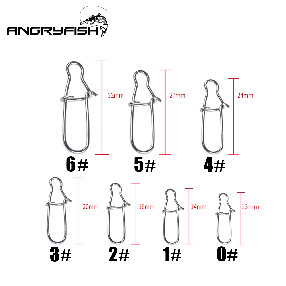 Angryfish-ganchos de pesca de acero inoxidable, 50 unidades, cierre de gancho giratorio a presión, anillos sólidos, broches de seguridad, conector - imagen 2