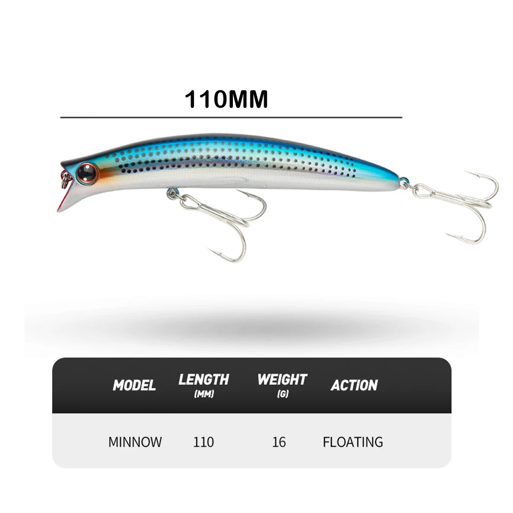 Minnow-señuelo de pesca Artificial, cebo flotante de 110mm, Crankbait, anzuelo Wobblers de acero de alto carbono - imagen 2