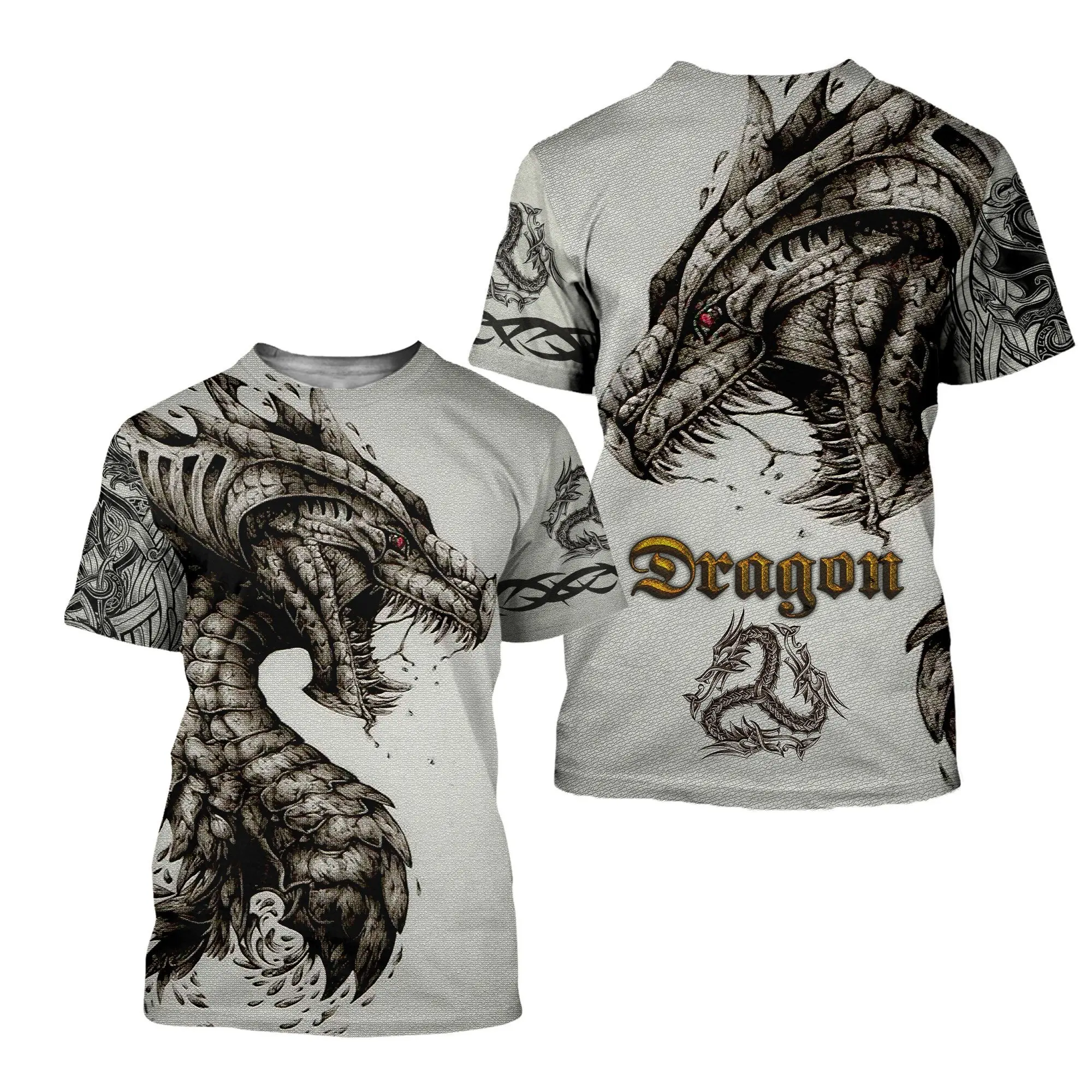 Camiseta Hipster de verano para hombre, camisa de manga corta con estampado 3D de dragón en blanco y negro Harajuku, tops informales Unisex KJ0154, 2021 - imagen 4
