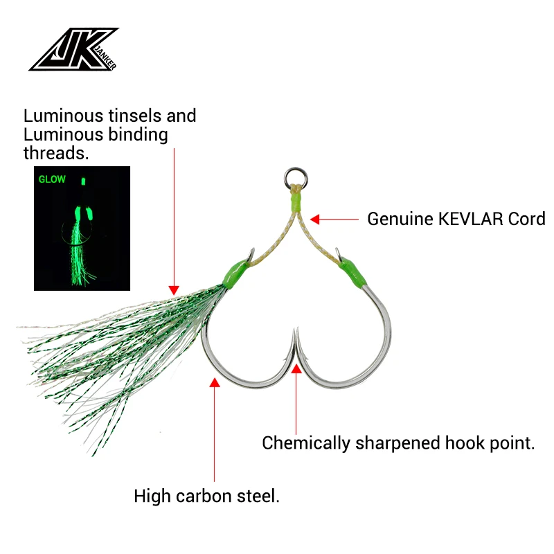 JK-anzuelo de pesca SWS, anzuelos de doble asistencia, 1/0, 2/0, 3/0, 4/0, 5/0, 6/0 - imagen 4