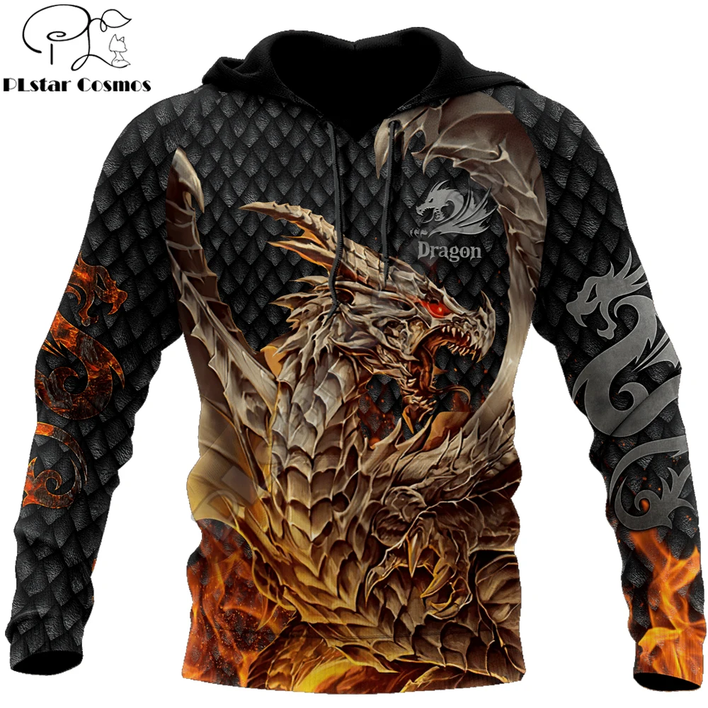 Sudadera con capucha dragón tatuaje 3D – Ropa de pesca otoño invierno