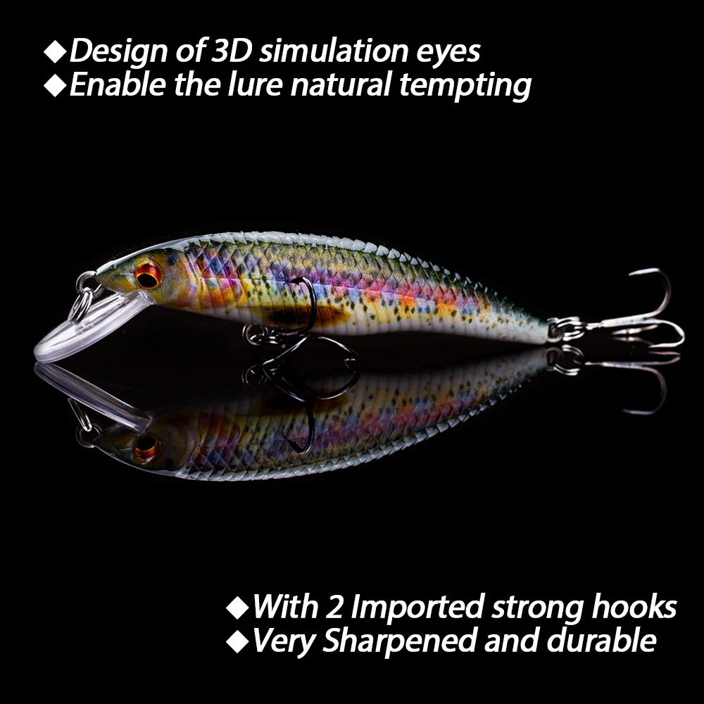 Hanlin 75mm/7g Minnow señuelo de pesca Artificial Wobbler biónico duro manivela cebo Swimbait pescado Crankbait aparejos señuelos flotantes - imagen 5