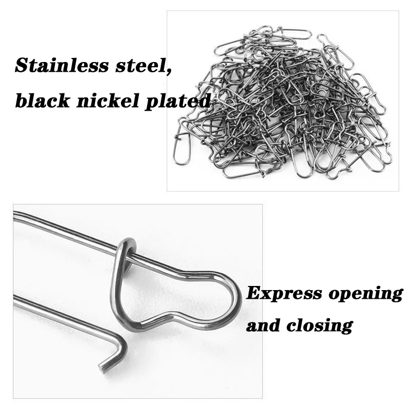 WDAIREN-broches de pesca de acero inoxidable, Clips de bloqueo rápido, tamaño de conector de seguridad, accesorios, aparejos para señuelos, anzuelos, 100 unids/lote - imagen 2