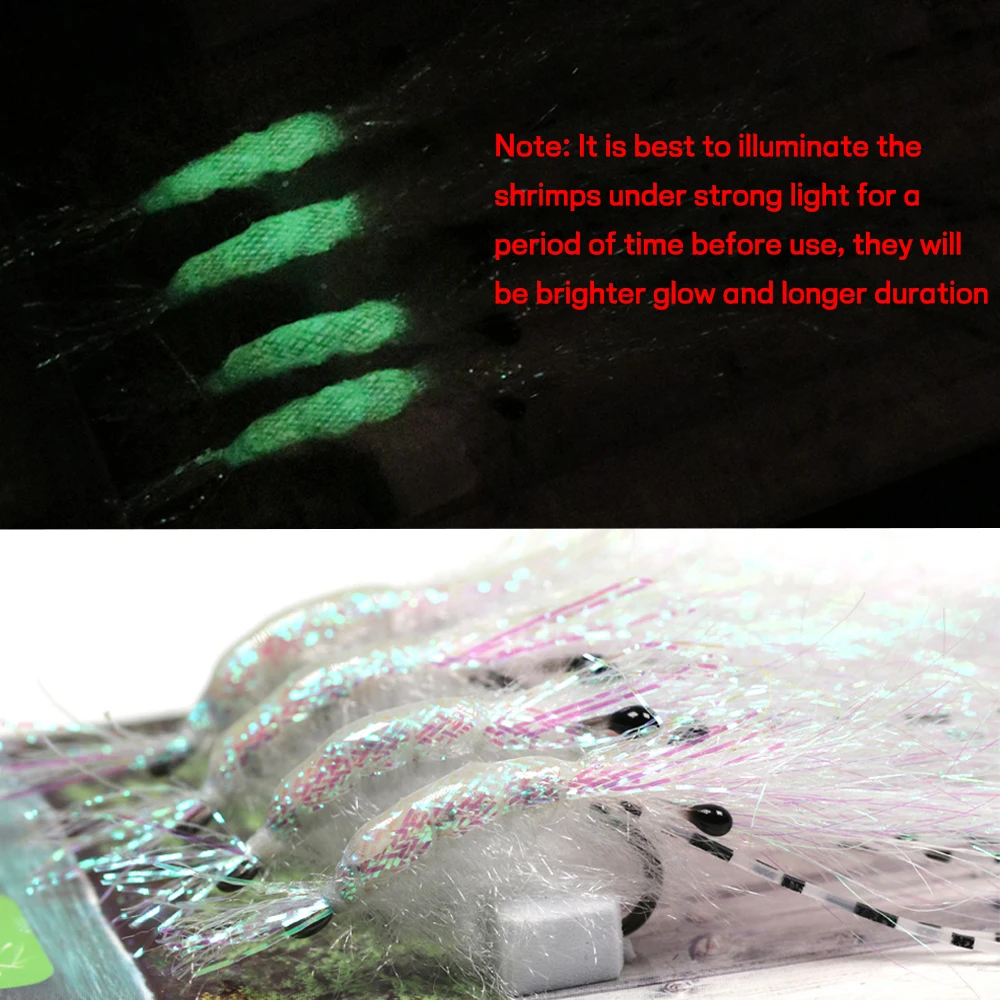 Elllv # 2~ # 10 4 Uds blanco perla Krystal Flash camarón mosca agua salada pesca de agua dulce moscas luminosas marut Redfish señuelo cebo - imagen 5