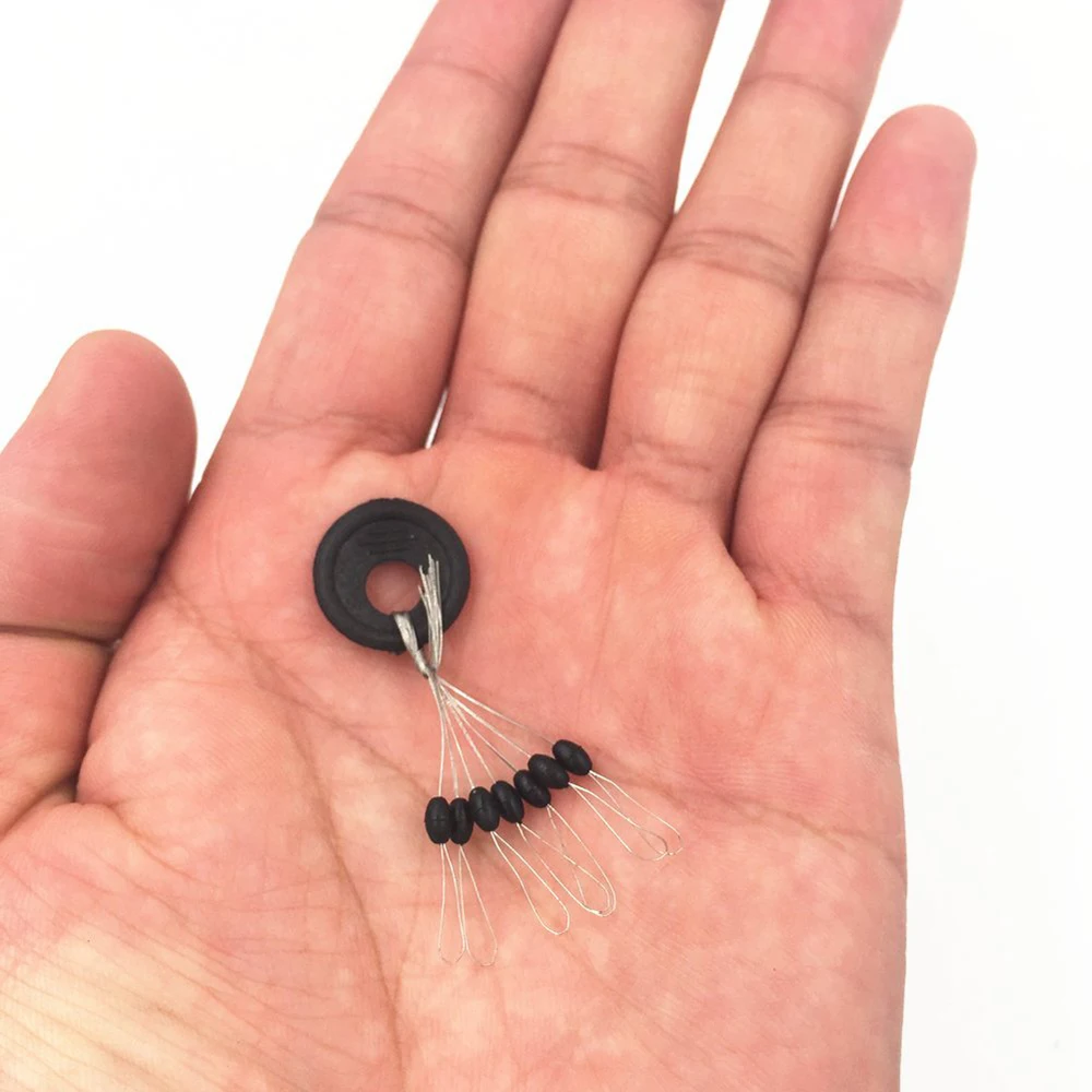 Juego de 10-200 unidades de bolas espaciales de goma negra, tapón ovalado, Flotador de pesca, pez gato, S, M, L - imagen 5