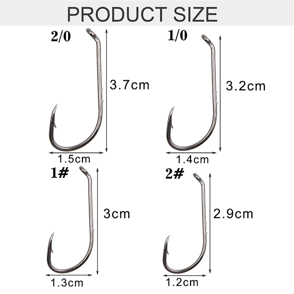 Anzuelo de pesca de caña larga, aparejo de cebo de gusano suave, ganchos de púas de agua salada, de acero de alto carbono, Offset, 100/150 piezas - imagen 2