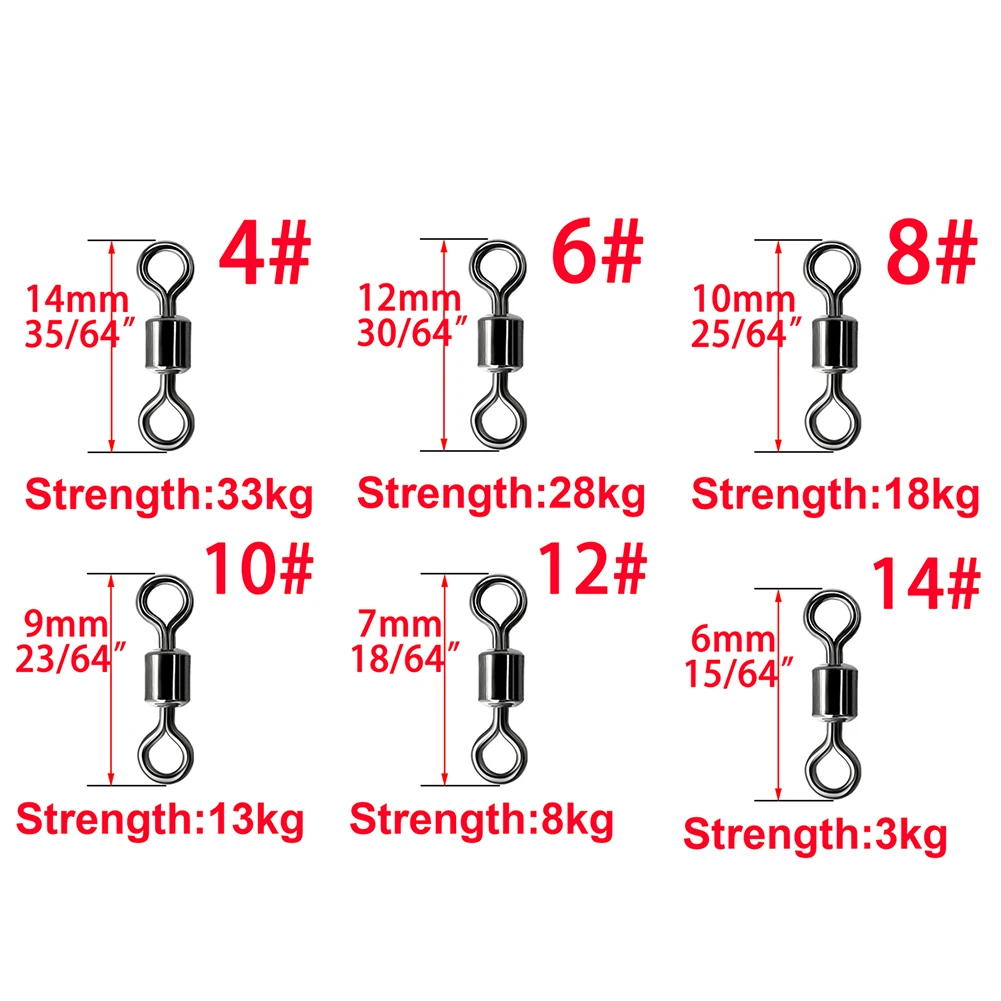 Conector giratorio de pesca de 6 tamaños, rodamiento de bolas, caja de aparejos de pesca de acero inoxidable, 150 piezas/1 caja - imagen 3