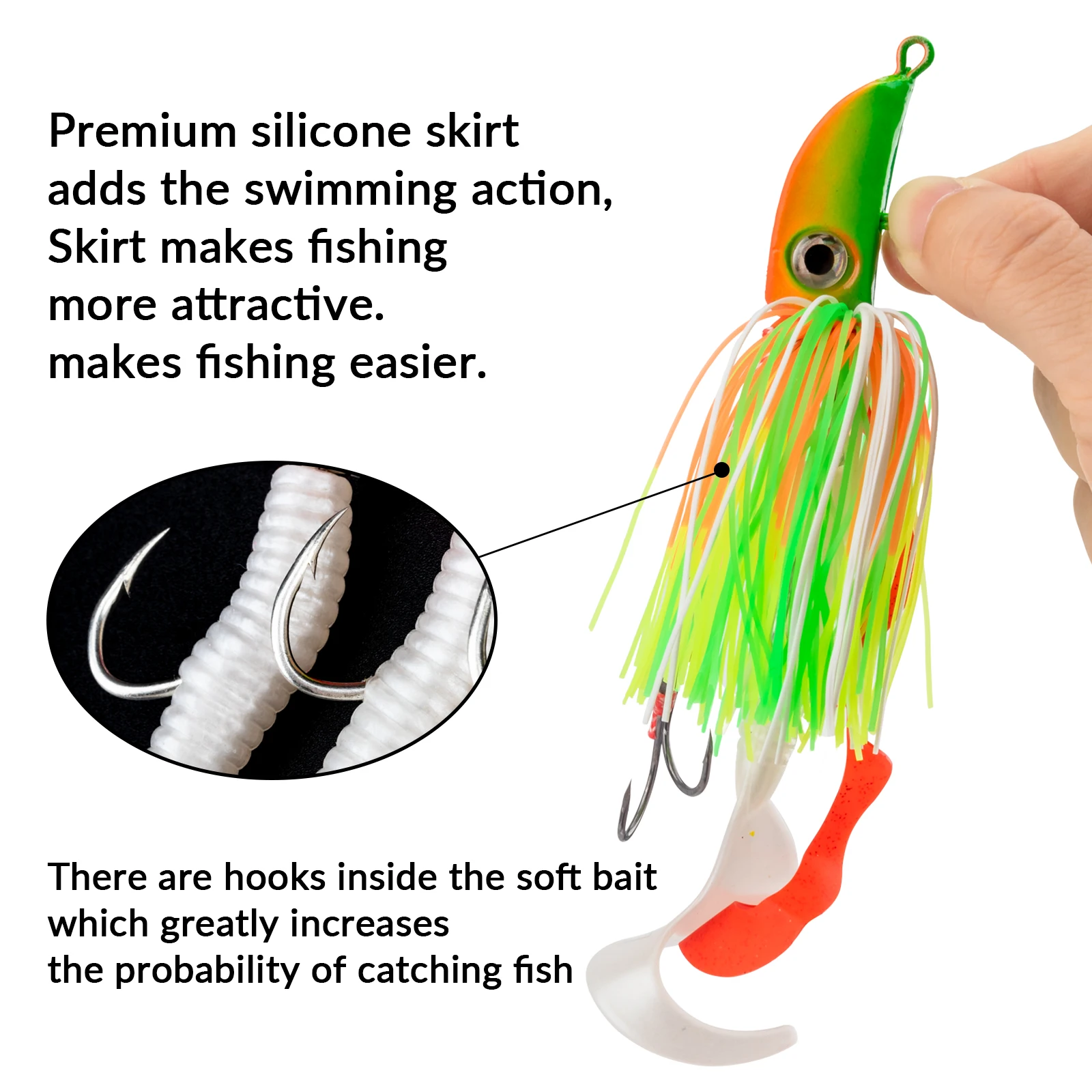 THKFISH-cebo de alambre para pesca de lubina, 40g, 60g, 80g, falda suave de silicona, cabeza de anzuelo, anzuelo de púas para pesca de lubina, Buzzbait, agua salada, 1 Uds. - imagen 4