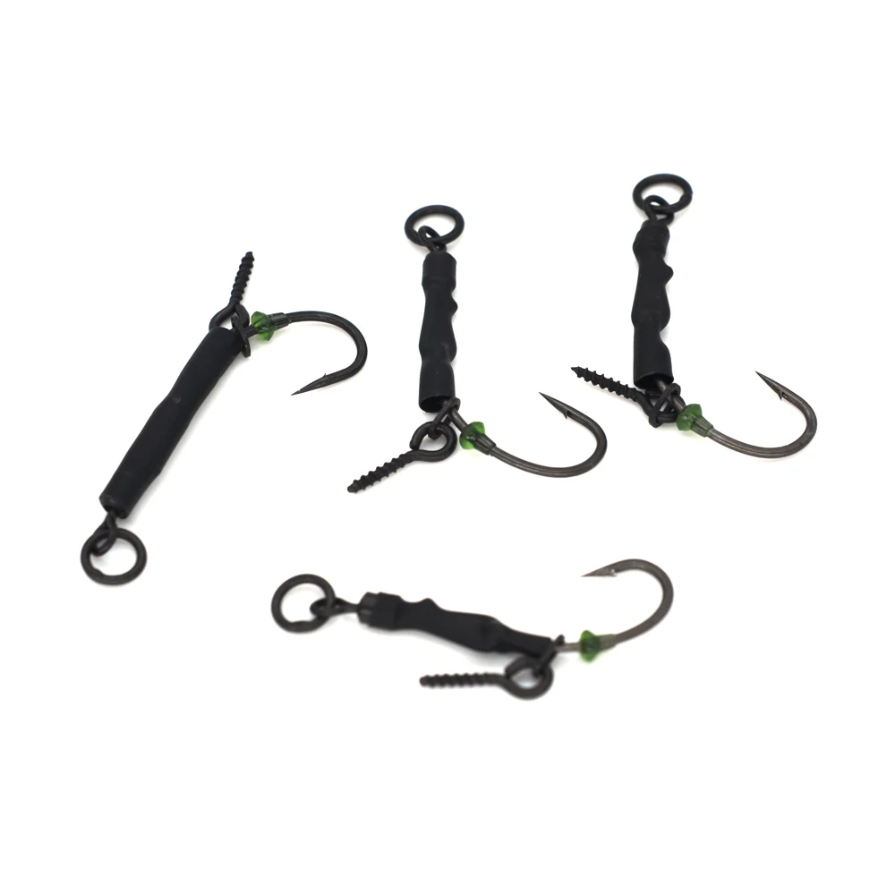 MNFT 4 juegos de pesca de carpa 4 #   6 #   8 #   Juego de aparejos de anzuelos con púas y púas, Terminal con bucle de tornillo de cebo, aparejos emergentes, juego de aparejos Ronnie atados - imagen 5