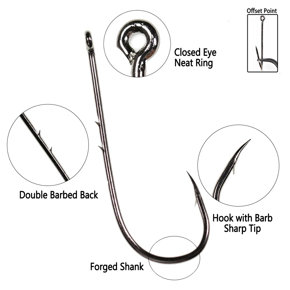 Bimoo-anzuelo de pesca con púas de acero al carbono, 50 unidades, soporte de cebo para estanque de gusanos, tamaño 10, 12, 14, 1/0, 2/0, 3/0, 4/0 - imagen 3