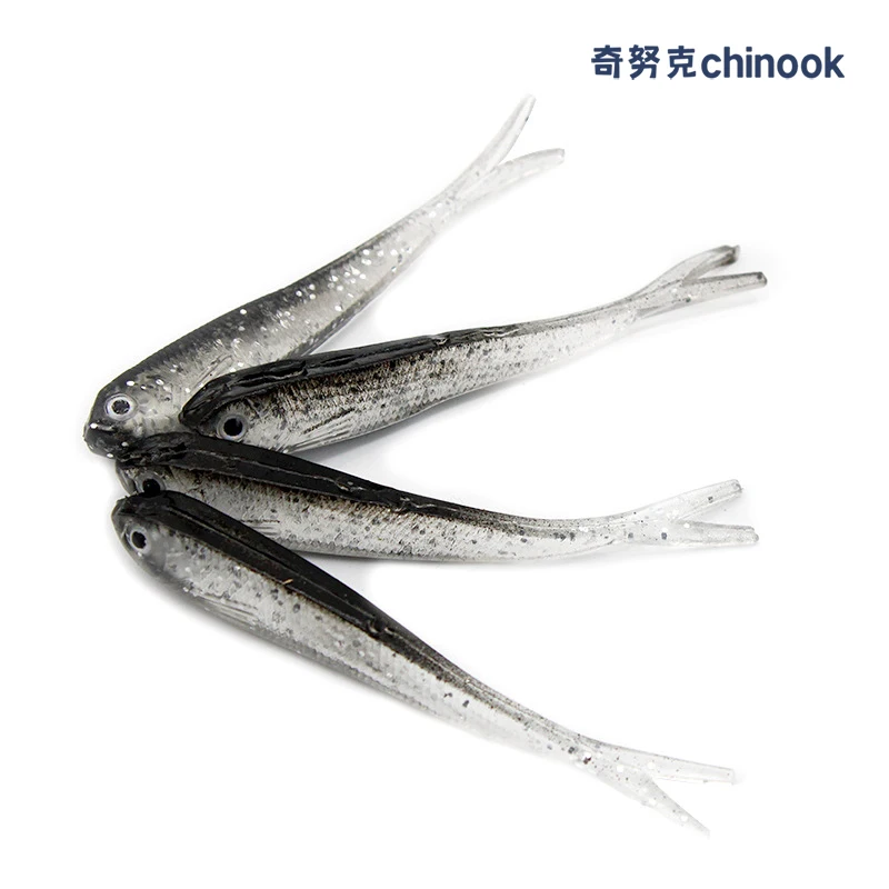 Chinook 5 uds señuelo cebo suave gancho superior SoftFish cola dividida plástico suave silicona articulado Swimbait con ganchos cola de cinta - imagen 5