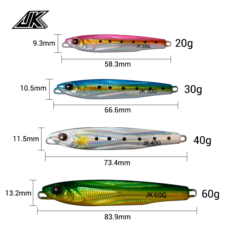 JK-SEÑUELOS DE Metal para pesca vertical, anzuelos duros de línea Kevlar, 20g, 30g, 40g, 60g - imagen 3
