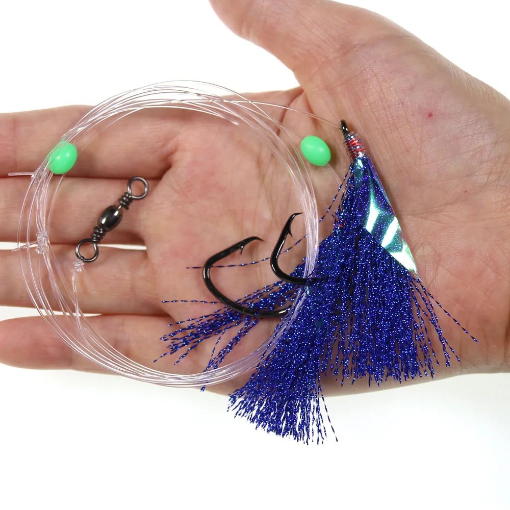 ICERIO-aparejos Sabiki de cebo de piel de pez Flash con 2 ganchos, aparejos de pargo de pesca marina con barril giratorio, tamaño 1/0 # ~ 8/0 #, 5 bolsas - imagen 3