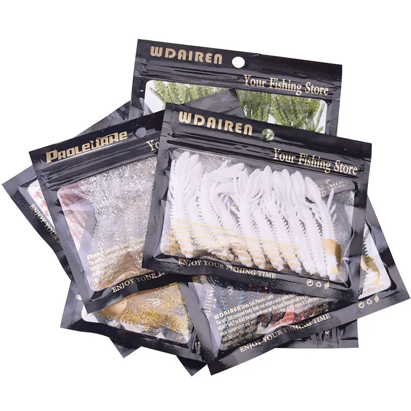 Señuelos blandos de Larva de camarón para pesca Jigging, Wobblers de 7cm y 2,1g de gusano Artificial, cebos de silicona para Lucio, aparejos Swimbait, 10 unids/lote