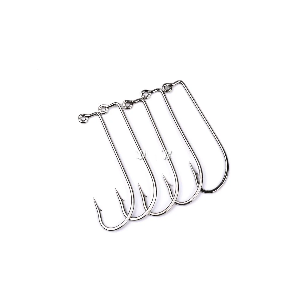 10 unids/lote anzuelo de pesca Jig serie grande anzuelos de manivela Offset acero alto en carbono agua salada lubina anzuelos de gusano aparejos de pesca de carpa - imagen 3