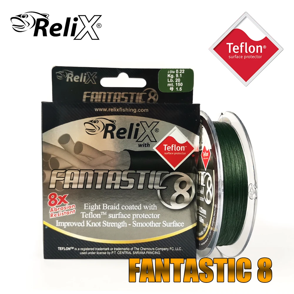 Sedal de Pesca de Mar, aparejos de carpa trenzados de 8 hebras, revestimiento de teflón, multifilamento de pesca, 10-100LB, Relix, 150M hilo trenzado pesca - imagen 4