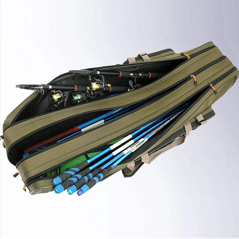 Bolsa de pesca de 4 capas de 125cm/ 130cm, tela Oxford, bolsa plegable para carrete de caña de pescar, bolsas de almacenamiento para aparejos de pesca, estuche de transporte de viaje X402G - imagen 3