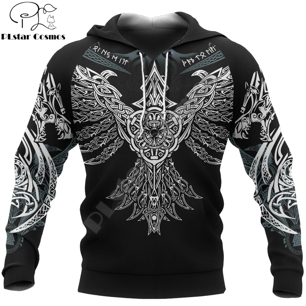 Sudadera con capucha con estampado 3D de cuervo de Odin para hombre, sudadera con cremallera, ropa de calle Harajuku, chaqueta informal Unisex, chándales KJ0140