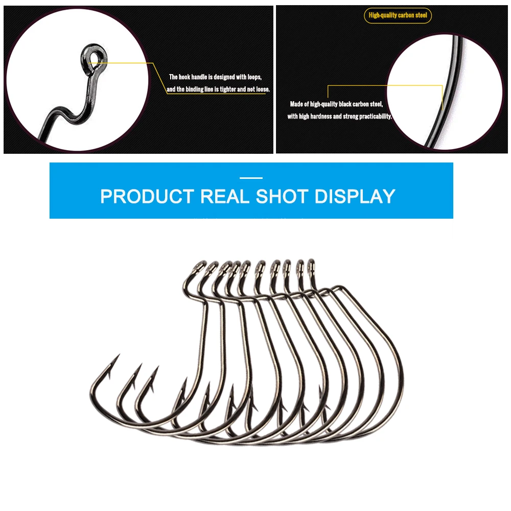 Anzuelos de gusano suave para Pesca, anzuelos de acero con alto contenido de carbono, anzuelos de Pesca anzuelos de bloqueo ancho, anzuelos suaves 8 #-5/0, aparejos de Pesca, 50 unids/lote por caja - imagen 5