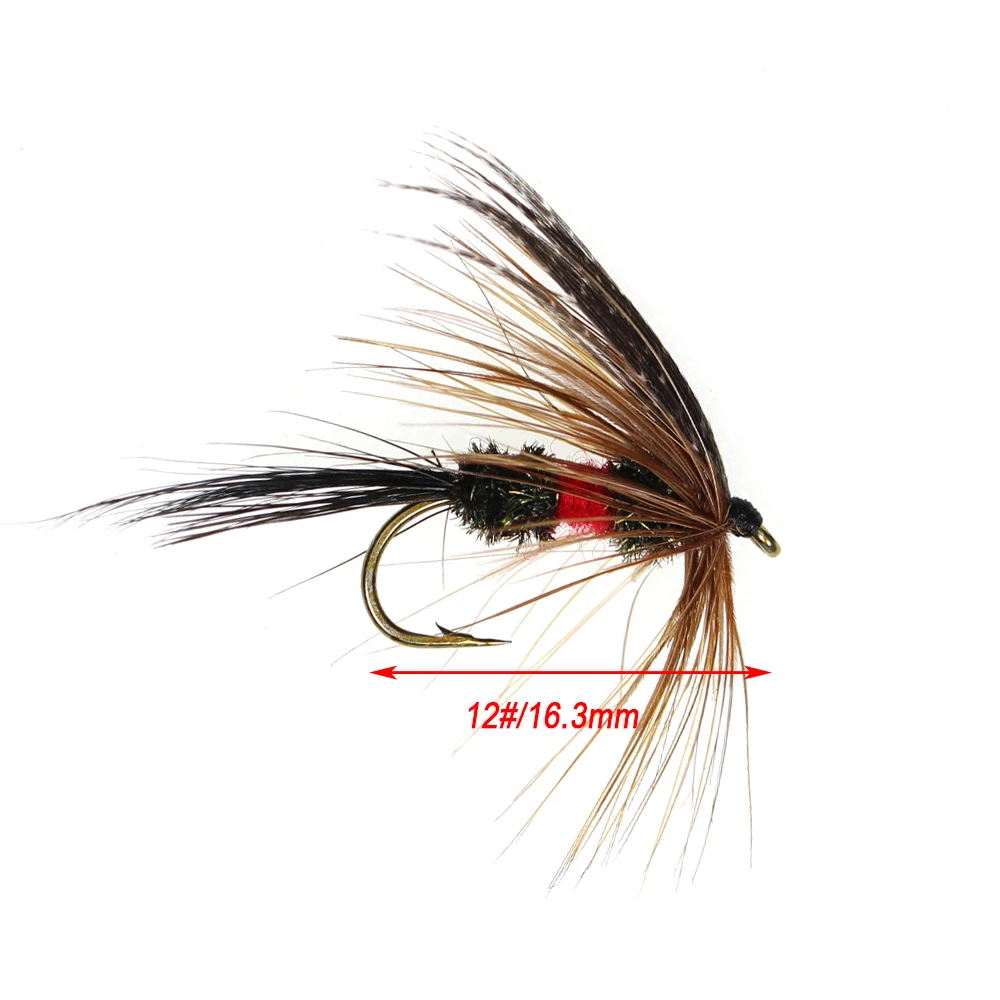 ICERIO-señuelo de pesca de trucha, cebo de mosca de pesca, color marrón, Royal Wulff, #12, 6 uds. - imagen 3