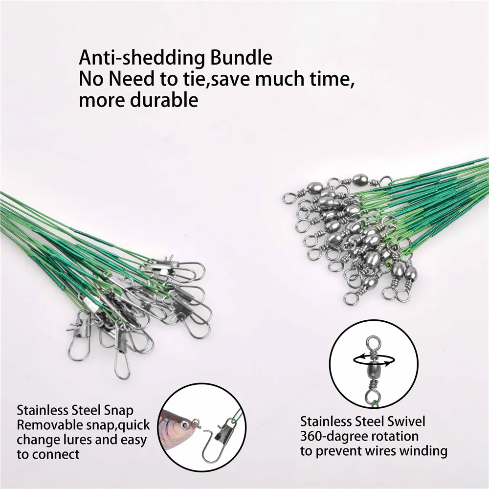 Línea de pesca de acero de 180 piezas, líder de alambre con correa de alambre giratoria de Seguridad, de Lucio señuelo, aparejos de guía de pesca de 15cm, 20cm, 25cm - imagen 5
