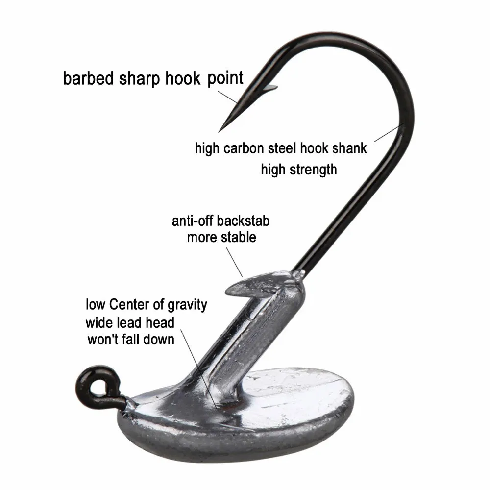 Anzuelos de pesca de 3,5g, 5g, 7g, 10g, 14g con cabeza pesada, anzuelos de pesca de hierba anticolgantes para cebos blandos, 10 unids/lote jig pesca anzuelos para jigs - imagen 4