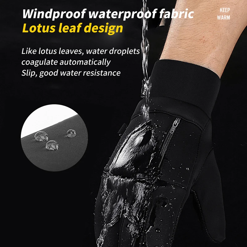 Guantes de pesca de invierno para hombre, guantes de esquí antideslizantes a prueba de viento con pantalla táctil, guantes suaves y cálidos para deportes al aire libre, guantes con cremallera para ciclismo - imagen 5