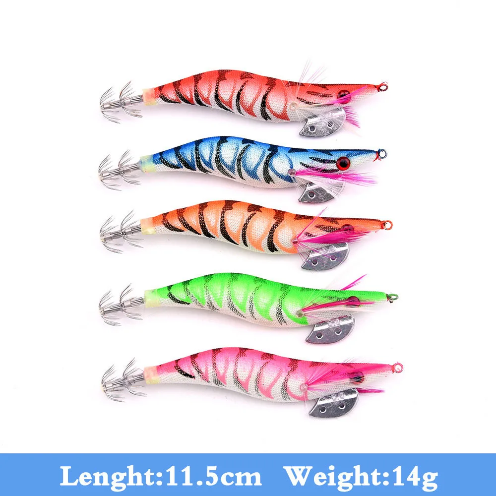 Cebo de madera con anzuelo de camarón falso, 85mm/11g 115mm/14g, señuelo de pesca Wobbler, plantilla de calamar, cebo duro, señuelo Artificial, señuelo de jigging, cebo de pulpo - imagen 4