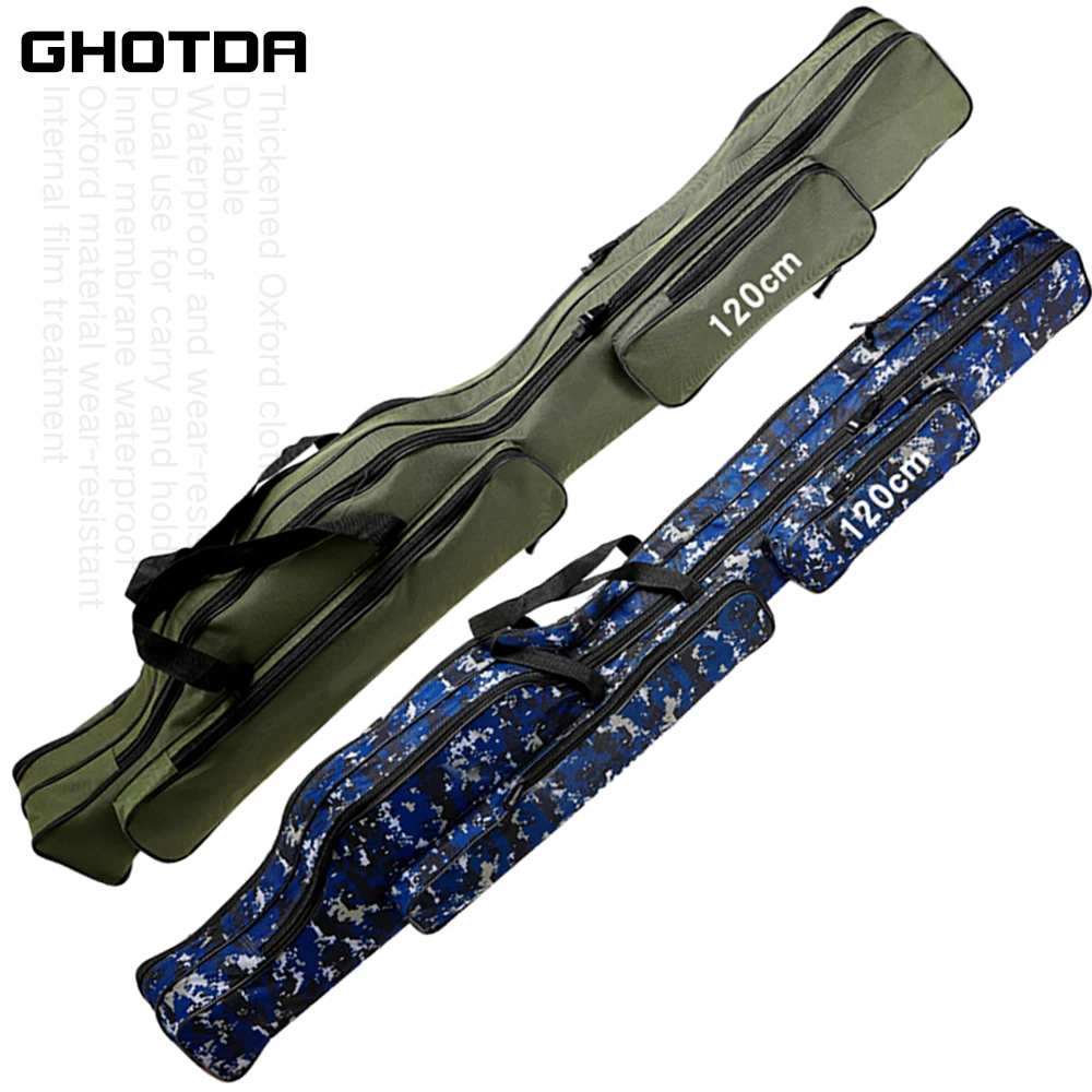 Bolsa de lona impermeable para caña de pescar, bolso de almacenamiento de hombro, portátil, plegable, multicapa, 1,5/1,3/1,2/1,1 m - imagen 2