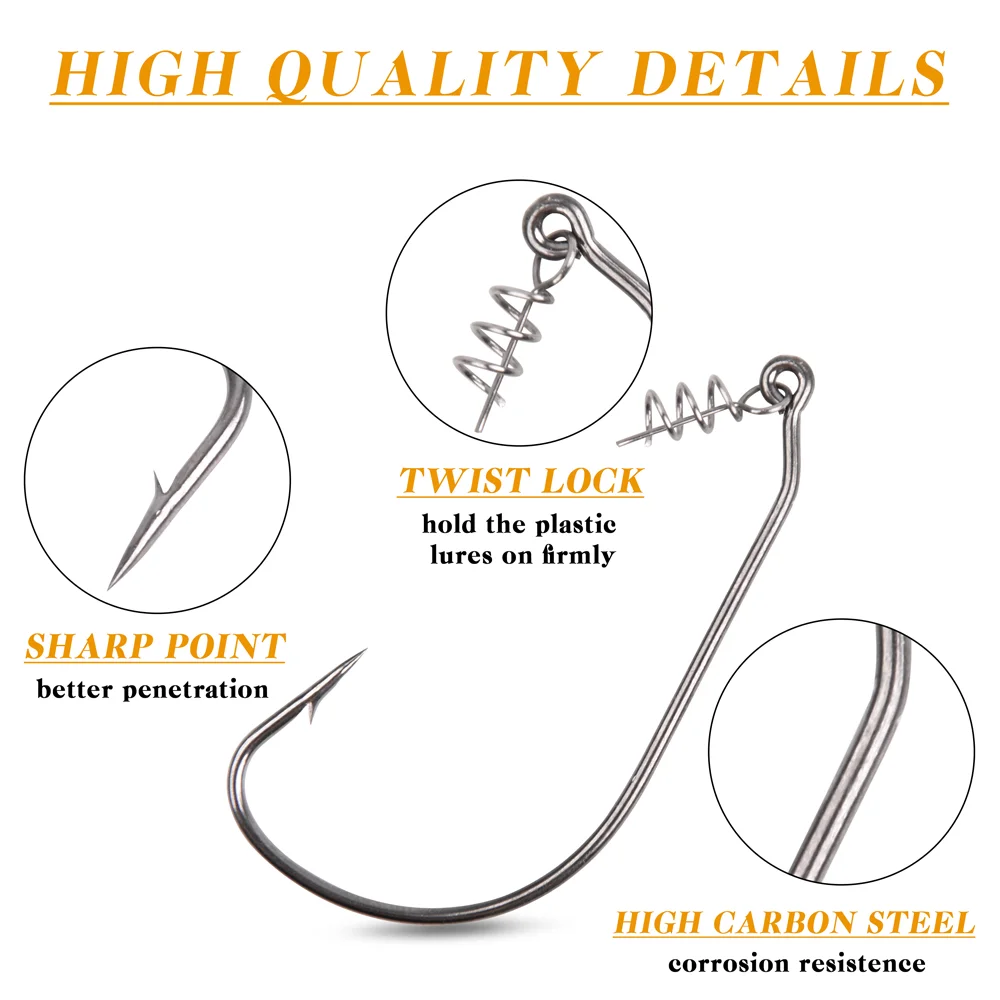 Anzuelo de pesca de plantilla con pasadores de centrado de bloqueo de giro de resorte para gusanos blandos, cebo, manivela con púas, anzuelo de carpa, 100 unids/caja - imagen 3