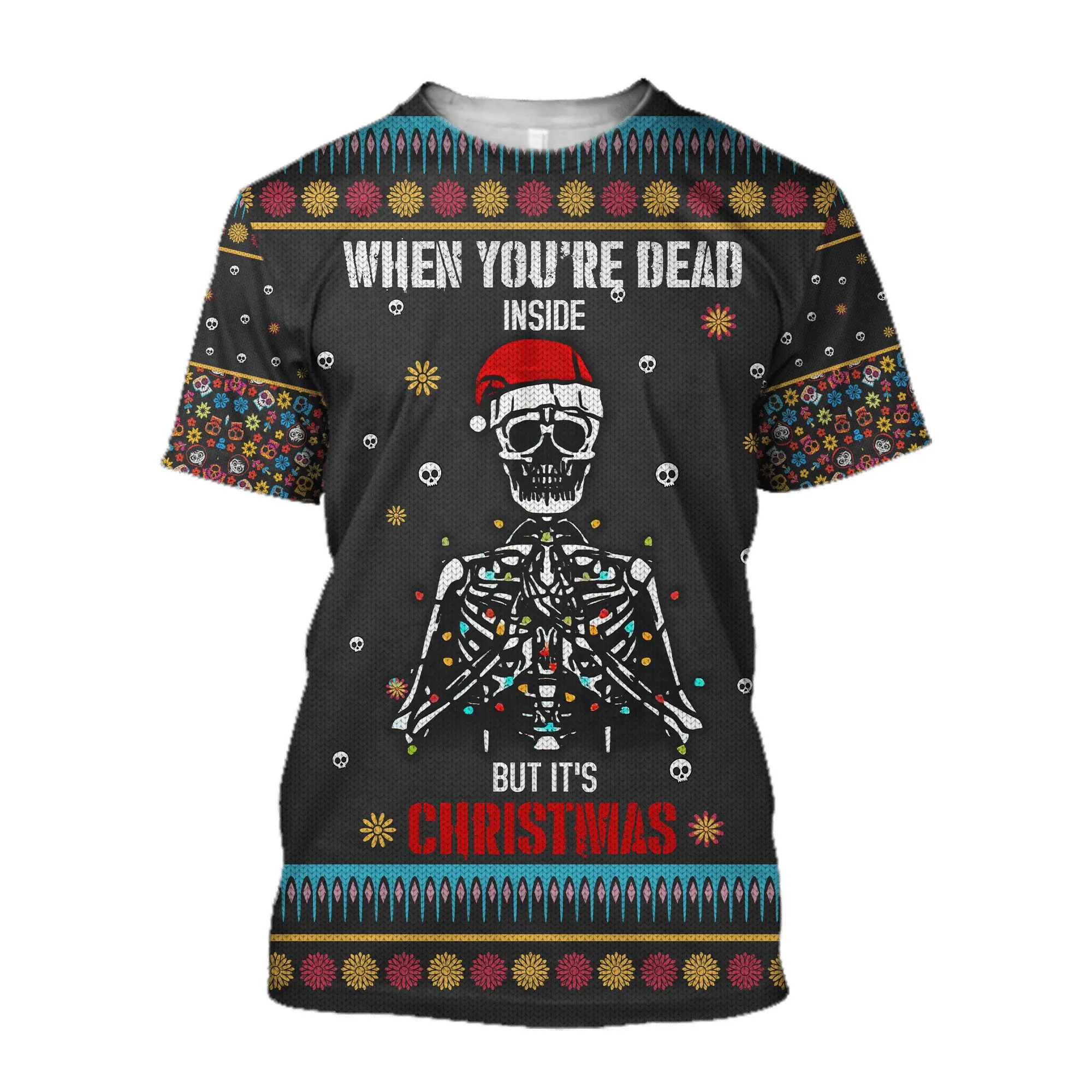 2025 camiseta fresca de verano para hombre calavera de Papá Noel Feliz Navidad impresión 3D Harajuku Camiseta de manga corta Unisex Casual tops TX234 - imagen 5