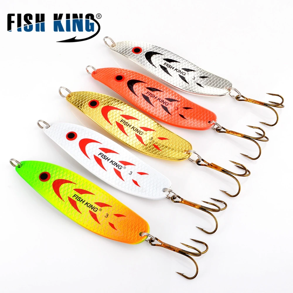 FISH KING-señuelo de pesca duro con cuchara de Metal, Wobblers artificiales para curricán, trucha, cuchara, cebo, Lucio, con anzuelo triple, 20-30g