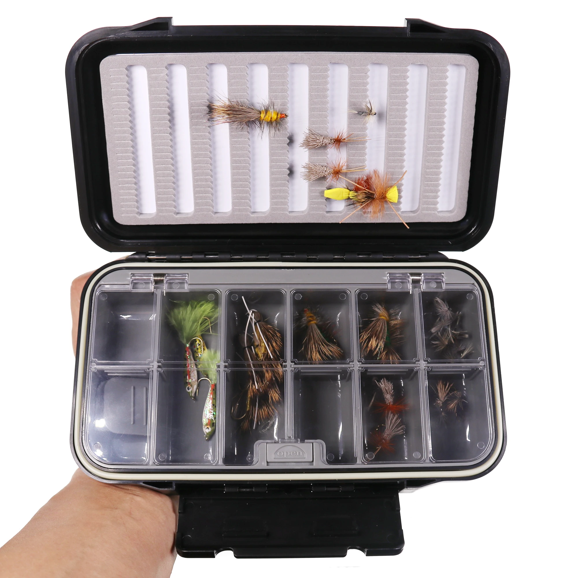 Bimoo-caja de pesca con mosca impermeable, aparejos de pesca con mosca, cuchara pequeña, anzuelo de señuelo, caja de almacenamiento de plantilla de hielo, 7,76 ''x 4,40'' x 1,81 '', tamaño M - imagen 5