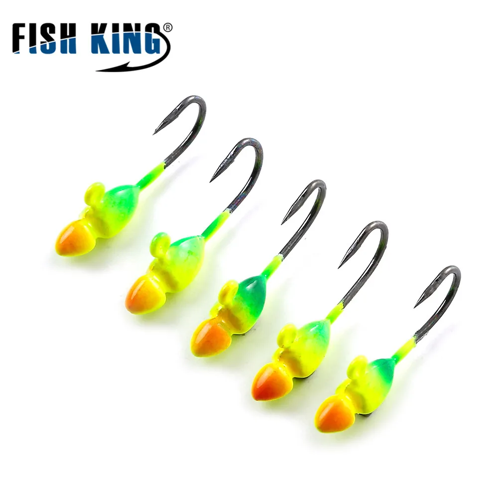 FISH KING-anzuelos de pesca de 5 piezas, señuelo de pesca de hielo con púas de 1,0g 1,2g 1,7g, anzuelo de acero con alto contenido de carbono, accesorios de pesca de invierno - imagen 5