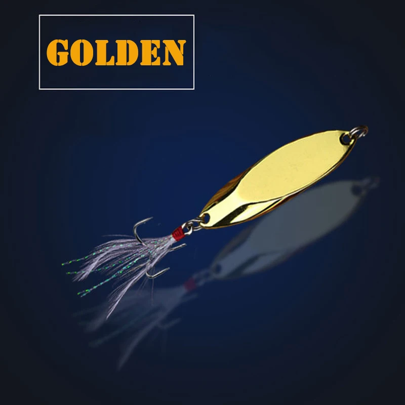 Señuelo de cuchara de Metal de 2,5g-35g, anzuelo triple afilado, cebos duros de plumas, cebo Artificial de lentejuelas, aparejos de pesca giratorios de agua dulce, 1 ud. - imagen 4