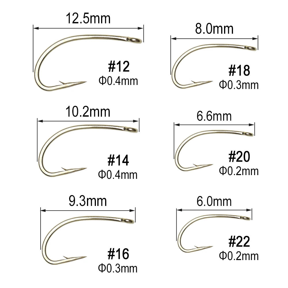 ICERIO 100PCS Anzuelo de pesca con mosca Ninfa Scud Midge Caddis Anzuelos para atar moscas